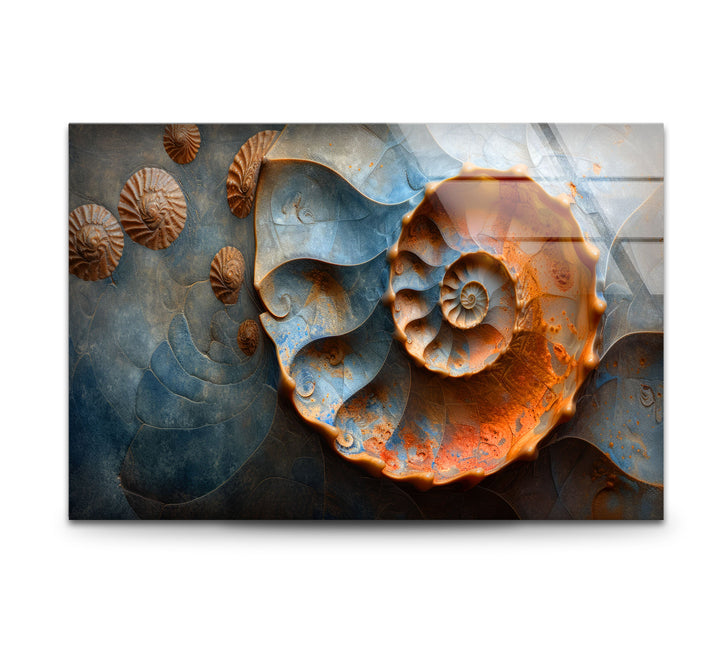Wanddekoration aus Glas mit Fossilienmuscheln