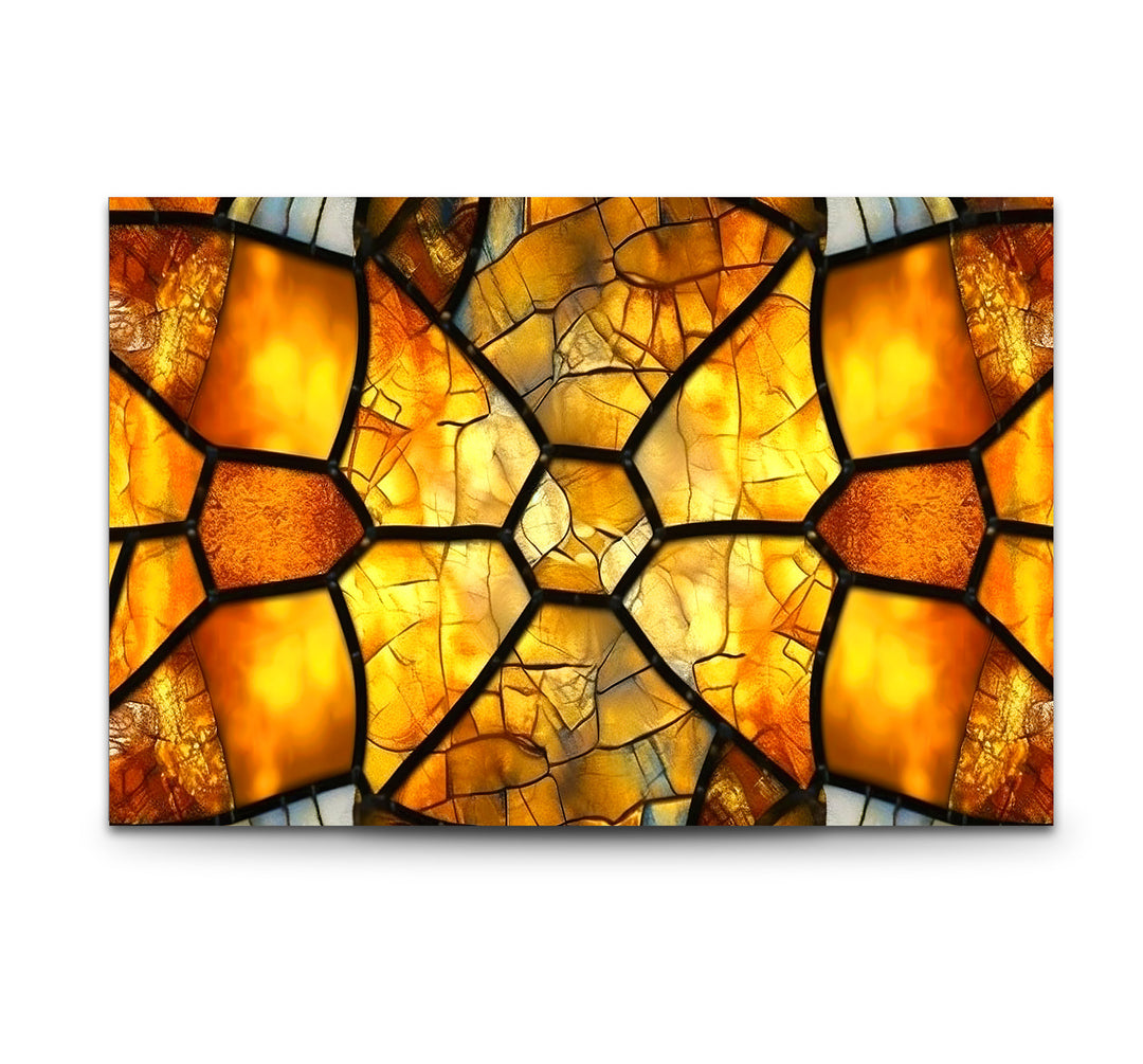 Golden Honeycomb Glass Wall Art – Amber Mosaic Geometric Decor
