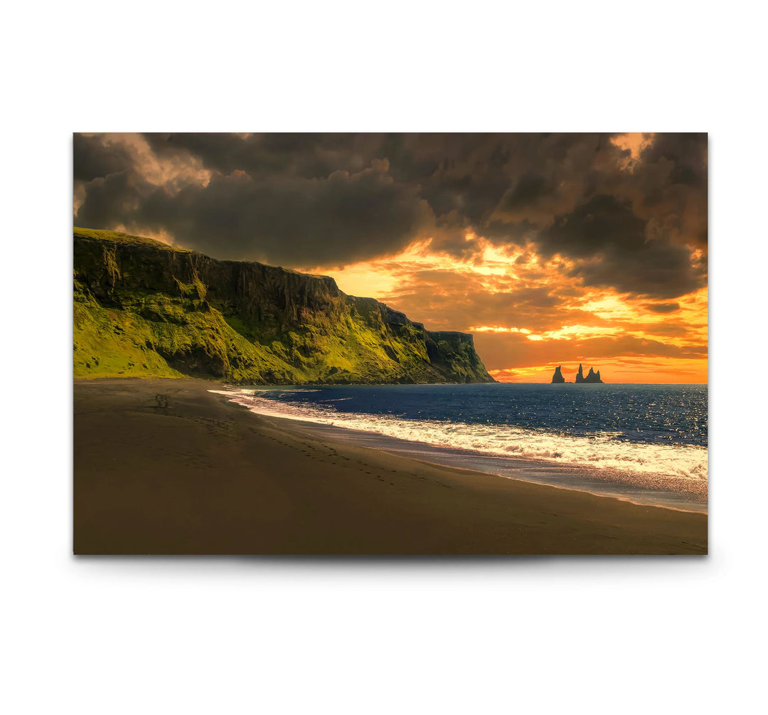 Sunset Cliffs Coastal Wall Art – Iceland Beach Landscape Glass Print - MyPhotoStation