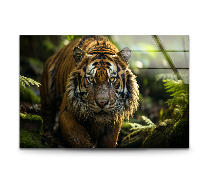 Wilder Tigerblick Wandkunst – Wildes Dschungel-Raubtier-Glasdruck-Dekor