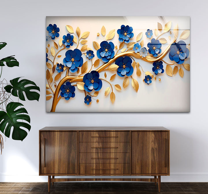 Navy Blue with Golden Details Glass Wall Art large glass photo prints, glass wall photos
