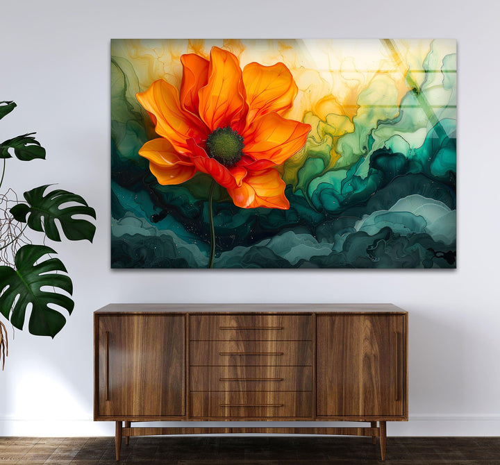 Flower & Marble Design Glass Wall Art Glass Printing Wall Art, Print photos on glass
