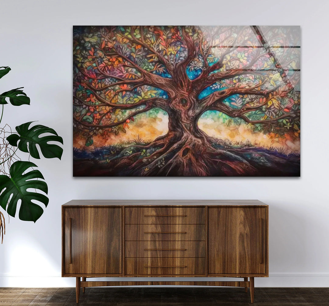 Enchanted Tree of Life Wall Art – Multicolor Fantasy Forest Glass Print - MyPhotoStation
