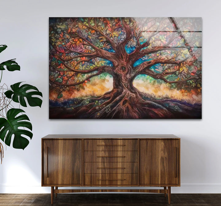 Enchanted Tree of Life Wall Art – Multicolor Fantasy Forest Glass Print - MyPhotoStation