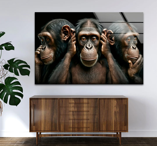 Three wise monkeys glass print quote 'speak no evil hear no evil see no evil' as best glass art.