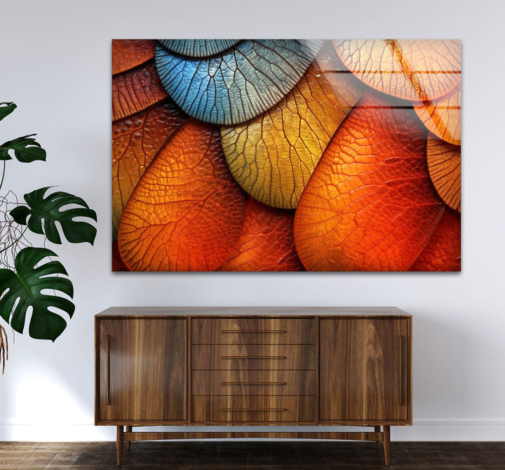 Bunte Blatttextur-Wandkunst – Abstrakter Natur-Glasdruck für moderne Innenräume