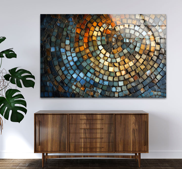 Rustikale Mosaik-Wandkunst – Abstraktes Spiraldesign aus Steinfliesen für moderne Innenräume