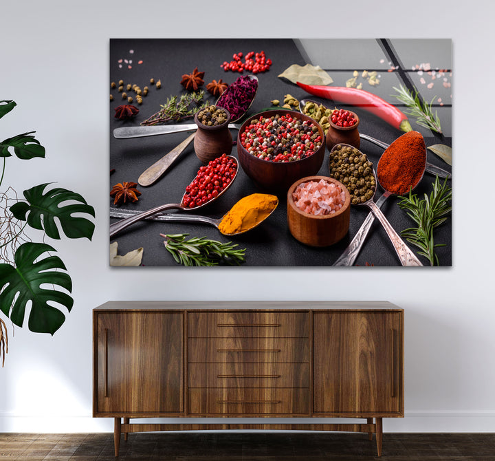 Bunte Gewürzwandkunst – Gourmet-Küchenkräuter- und Gewürzglasdruck