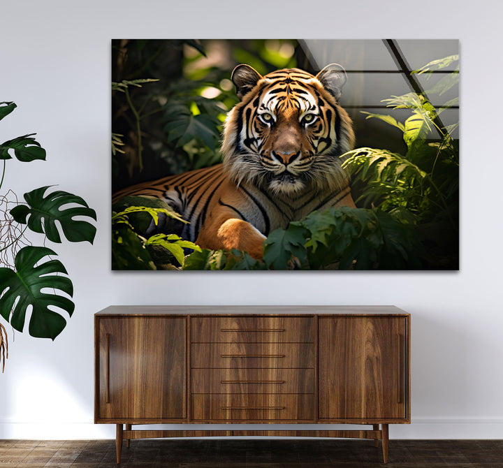 Majestätische Tiger-Wandkunst – Dschungel-Wildtier-Glasdruck-Dekor 