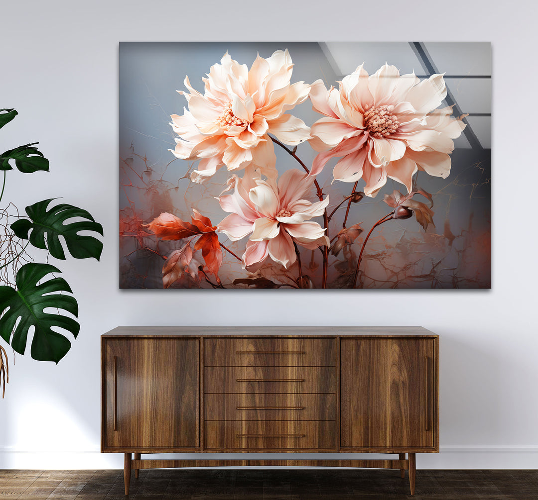 Blush Dahlia Floral Wall Art – Elegante Glasblumen-Wanddekoration