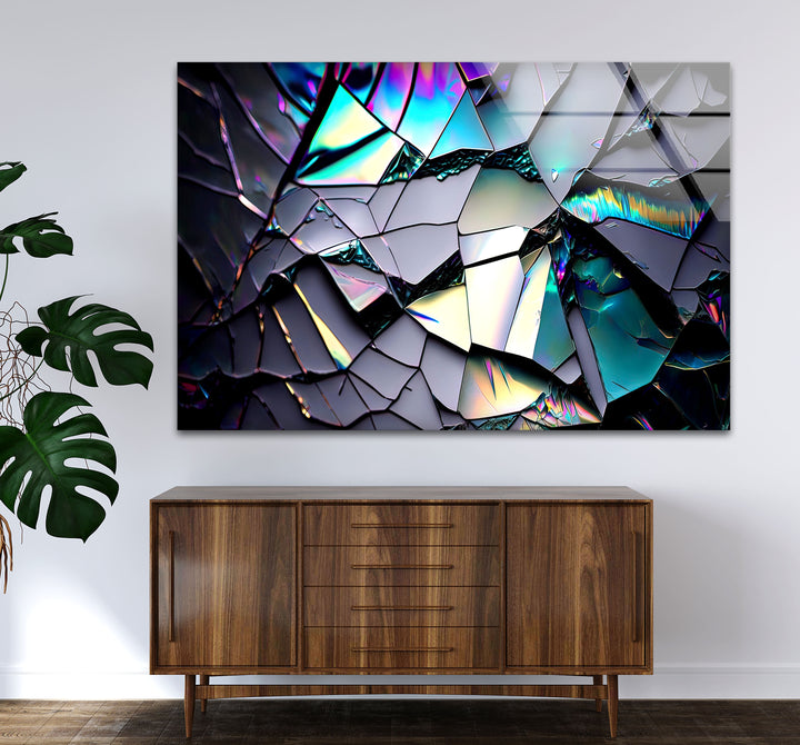 Zerbrochenes Prisma-Glas-Wandbild – Schillernder abstrakter Bruchdruck 