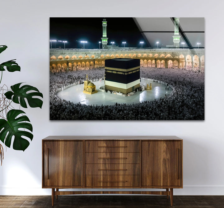 Kaaba Mecca Wall Art – Sacred Islamic Glass Print of Masjid al-Haram at Night - MyPhotoStation