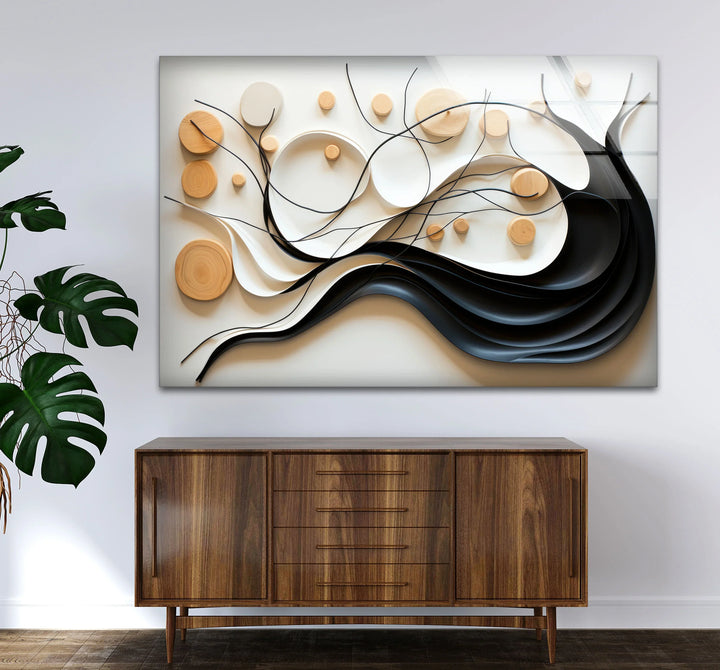 Neutral Abstract Tree Wall Art – Modern Glass Decor with Wood Accents - MyPhotoStation
