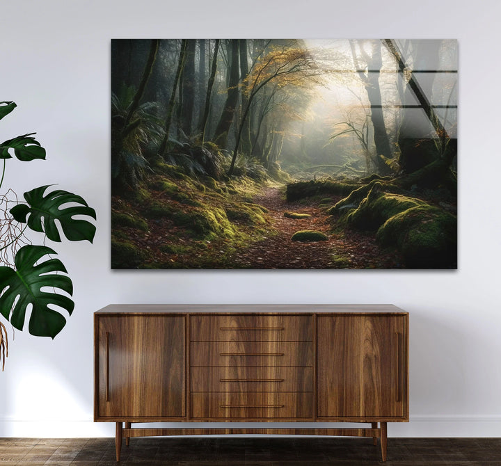 Misty Forest Path Wall Art – Enchanted Nature Glass Print for Tranquil Decor - MyPhotoStation