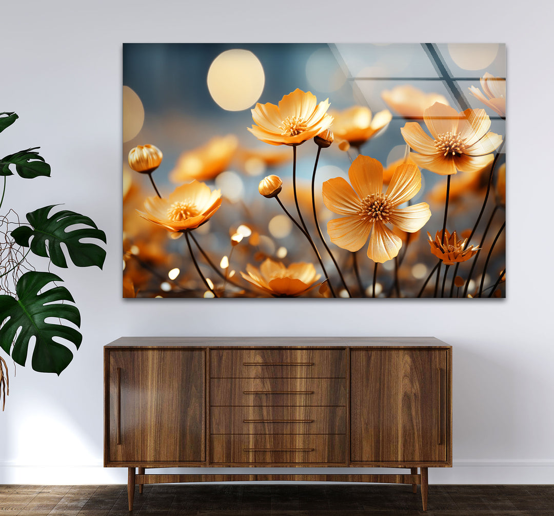 Golden Petal Bloom Wall Art – Elegant Yellow Flower Glass Print Décor