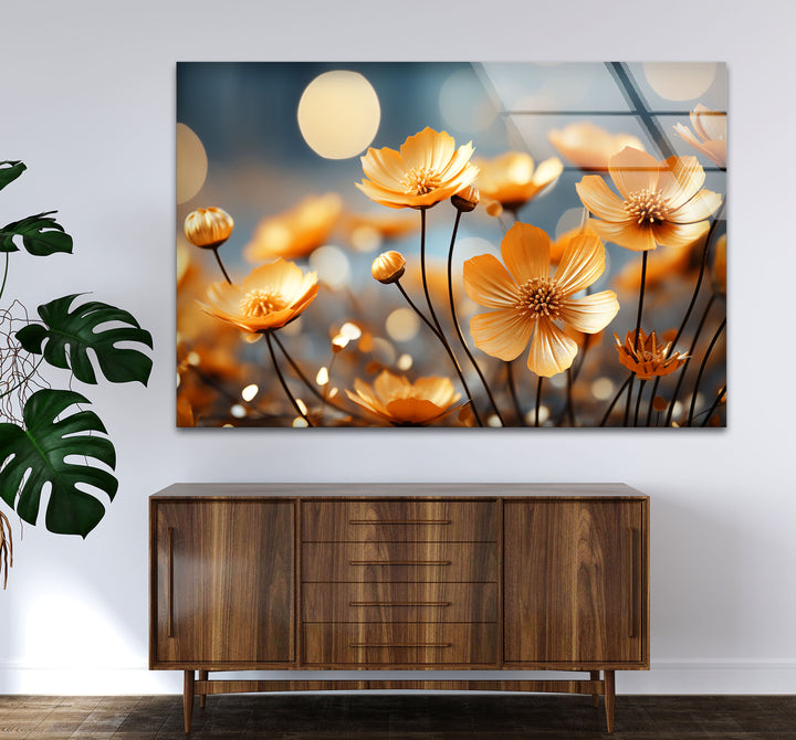 Golden Petal Bloom Wall Art – Elegant Yellow Flower Glass Print Décor