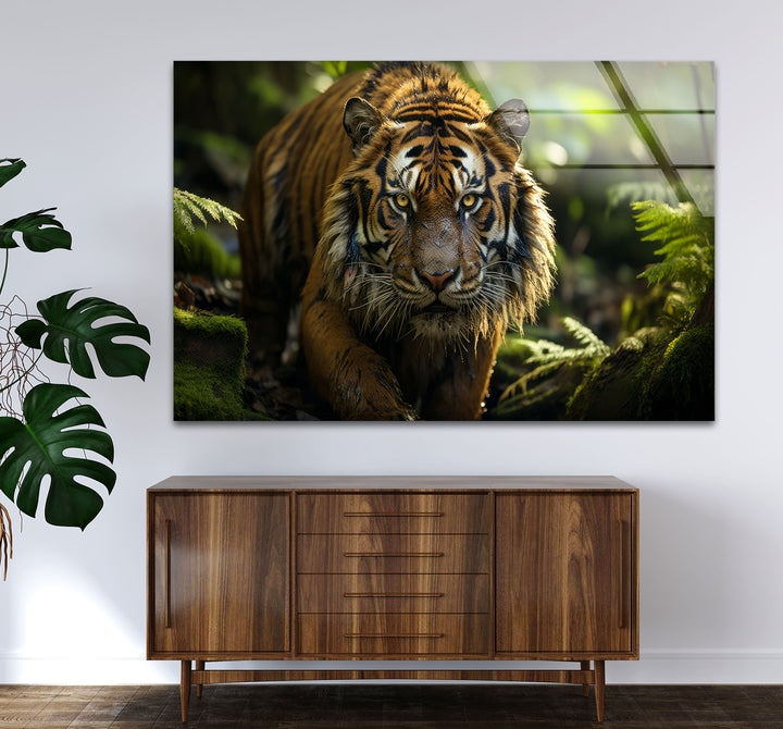 Wilder Tigerblick Wandkunst – Wildes Dschungel-Raubtier-Glasdruck-Dekor