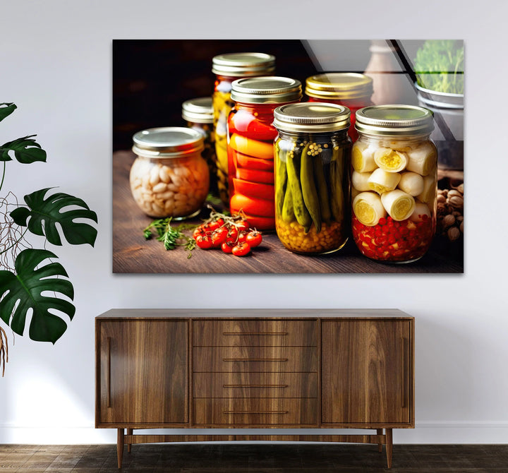 Rustic Kitchen Wall Art – Colorful Pickled Vegetables in Glass Jars Print - MyPhotoStation