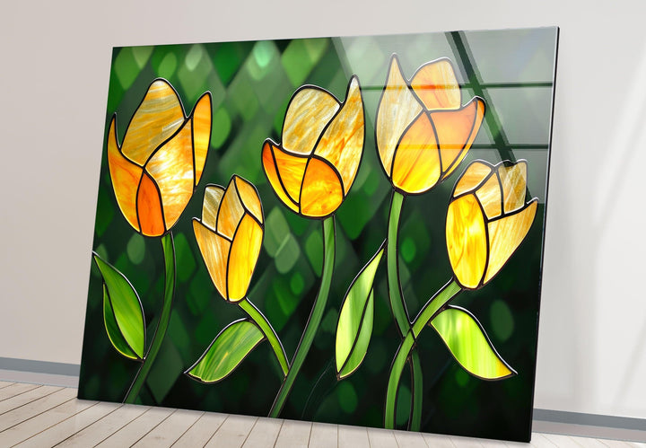 Yellow Flower Stained Glass Wall Art glass pictures for Wall, glass prints wall art
