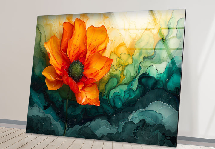 Flower & Marble Design Glass Wall Art art glass wall art, glass wall art pictures
