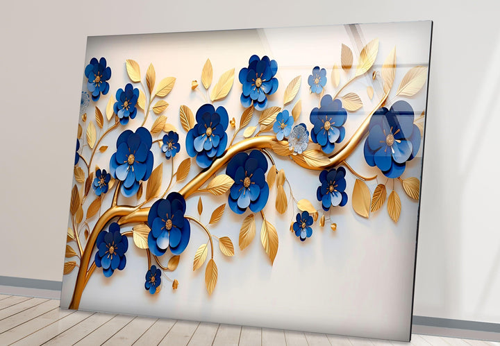 Navy Blue with Golden Details Glass Wall Art photo print on glass, prints on glass wall art
