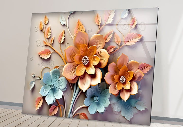 Soft Orange & Pink Flower Glass Wall Art glass art painting, glass art for the Wall
