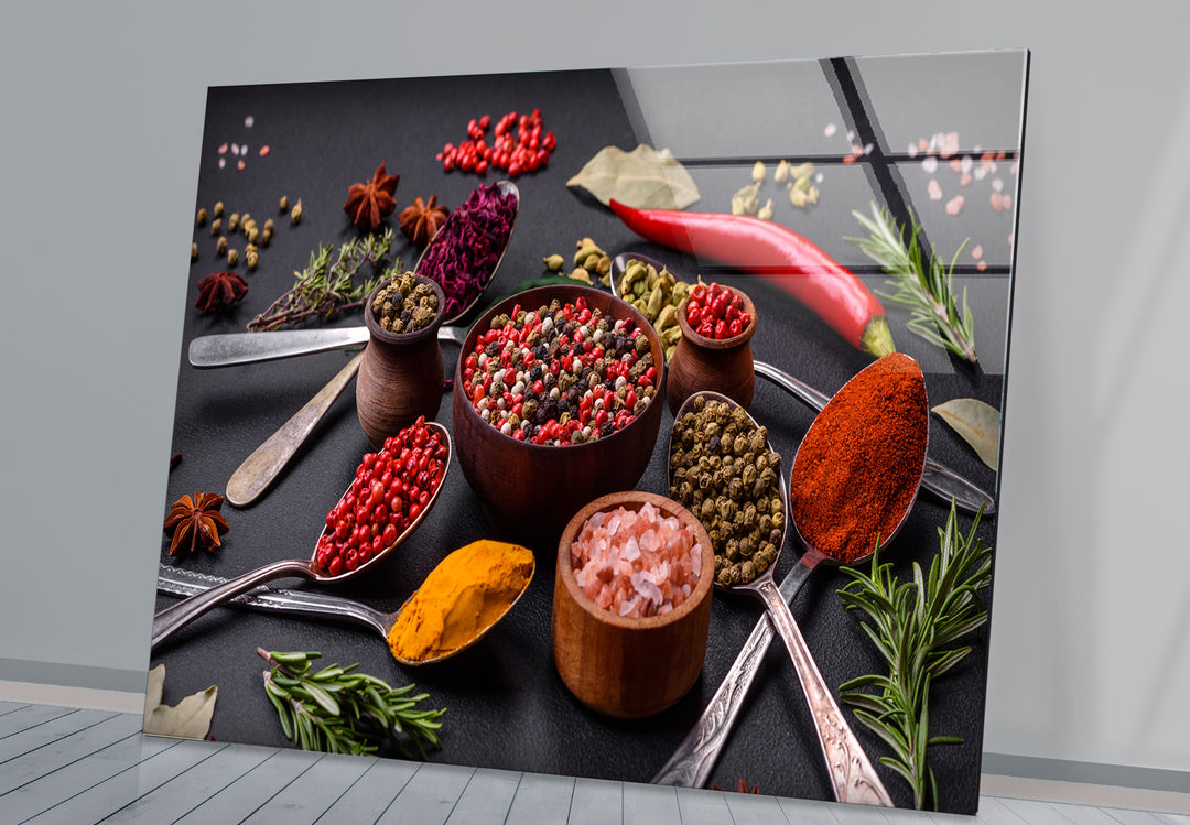 Bunte Gewürzwandkunst – Gourmet-Küchenkräuter- und Gewürzglasdruck