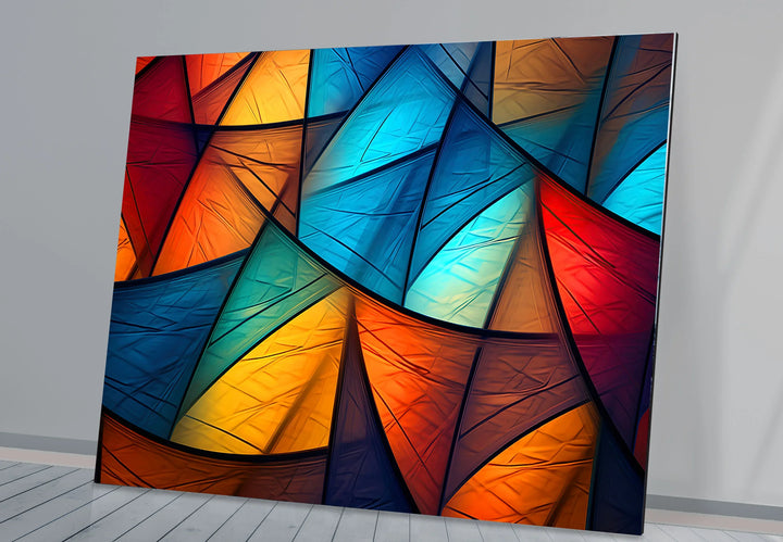 Colorful Abstract Geometric Glass Wall Art – Bold Triangle Pattern Decor - MyPhotoStation
