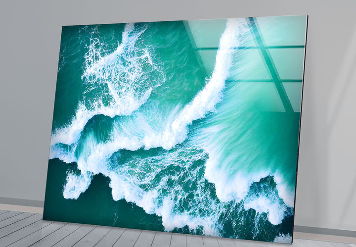 Ocean Wave Aerial Wall Art – Turquoise Sea Glass Print for Modern Decor