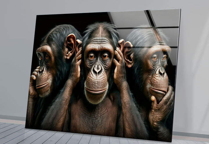 Three Wise Monkeys Wall Art – Speak No Evil Hear No Evil See No Evil Glass Print