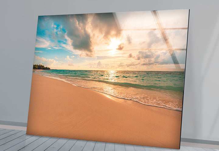 Golden Hour Beach Wall Art – Tranquil Ocean Sunset Print for Serene Spaces