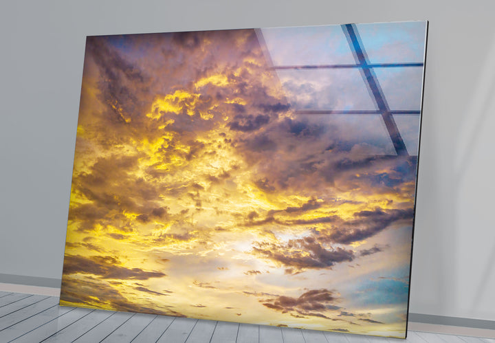 Golden Cloudscape Wall Art – Tranquil Sunset Sky Print for Serene Decor