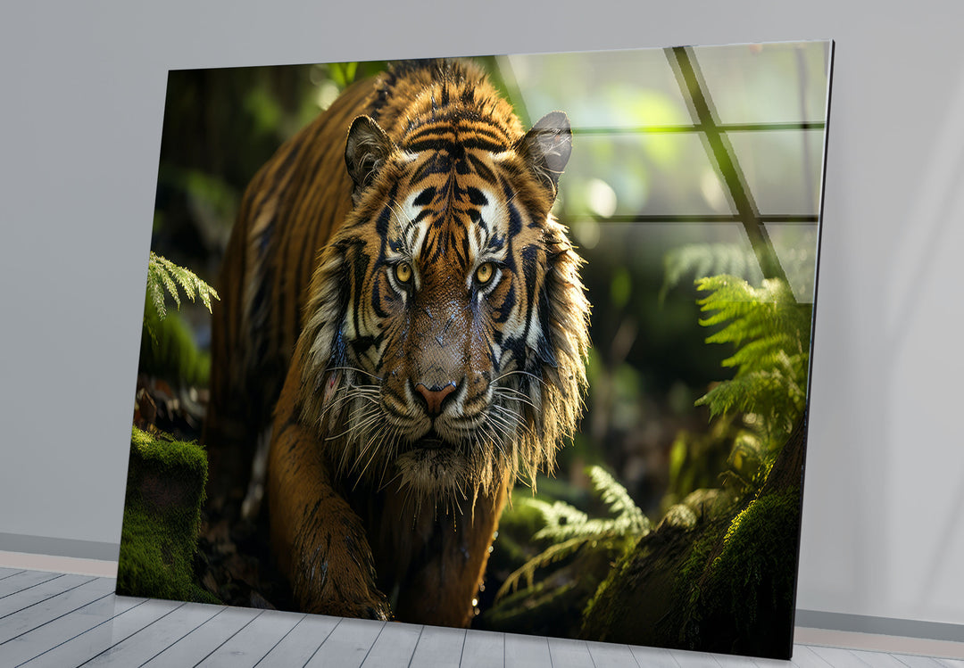 Wilder Tigerblick Wandkunst – Wildes Dschungel-Raubtier-Glasdruck-Dekor