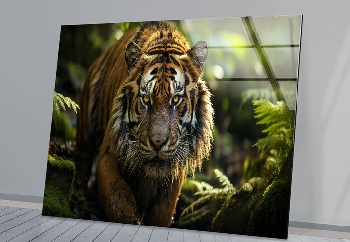 Wilder Tigerblick Wandkunst – Wildes Dschungel-Raubtier-Glasdruck-Dekor