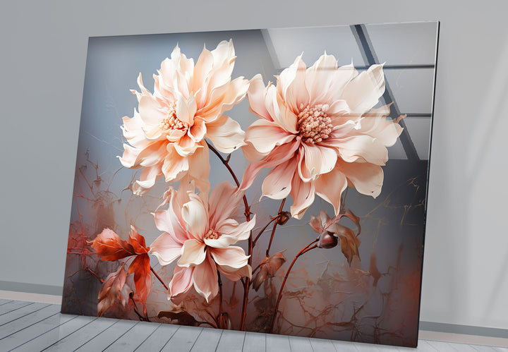 Blush Dahlia Floral Wall Art – Elegante Glasblumen-Wanddekoration