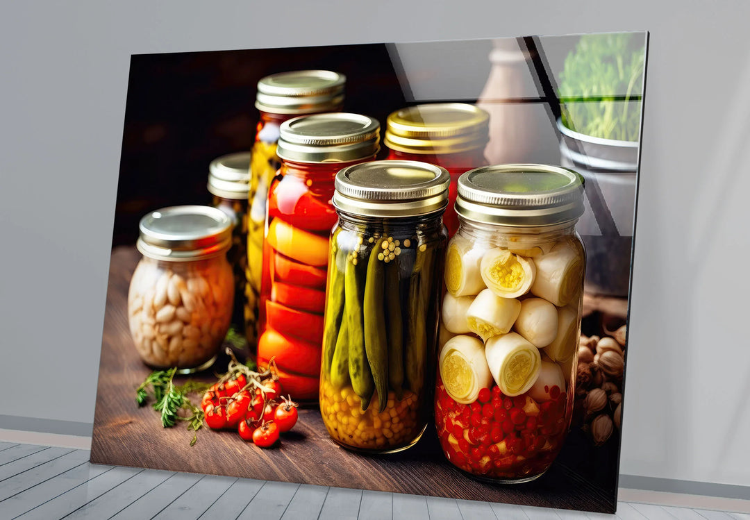 Rustic Kitchen Wall Art – Colorful Pickled Vegetables in Glass Jars Print - MyPhotoStation