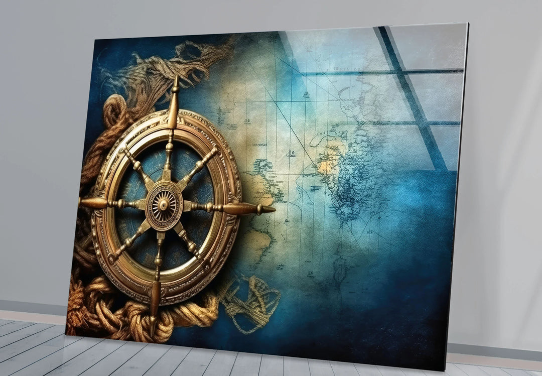 Nautical Compass Wall Art – Vintage Ocean Map Glass Print for Interior Elegance - MyPhotoStation