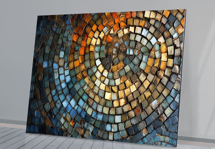 Rustikale Mosaik-Wandkunst – Abstraktes Spiraldesign aus Steinfliesen für moderne Innenräume