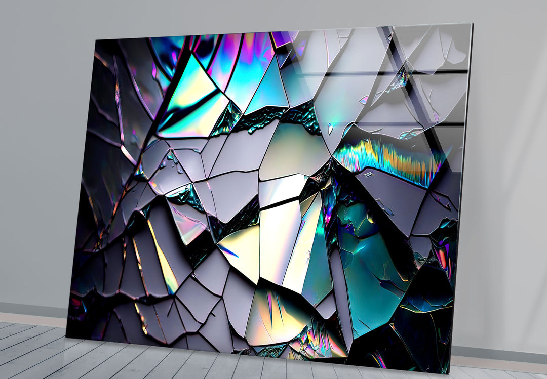 Zerbrochenes Prisma-Glas-Wandbild – Schillernder abstrakter Bruchdruck 