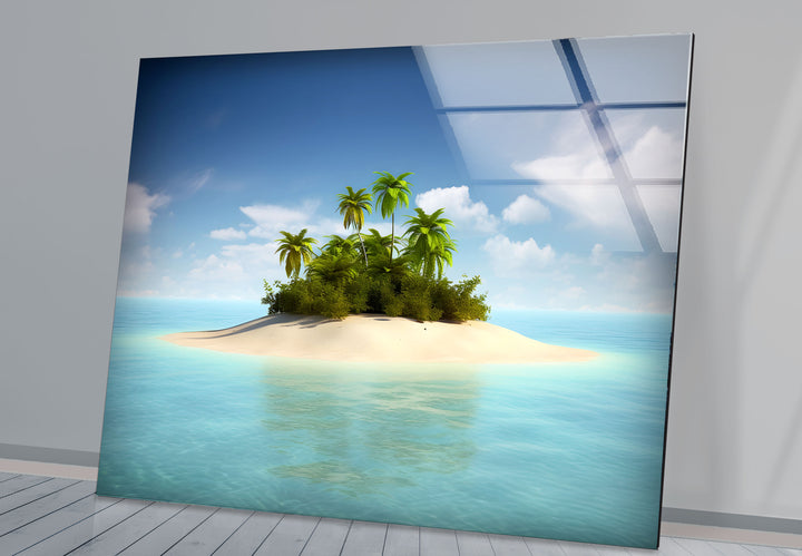 Tropical Island Escape Wall Art – Serene Beach Glass Print for Relaxing Interiors