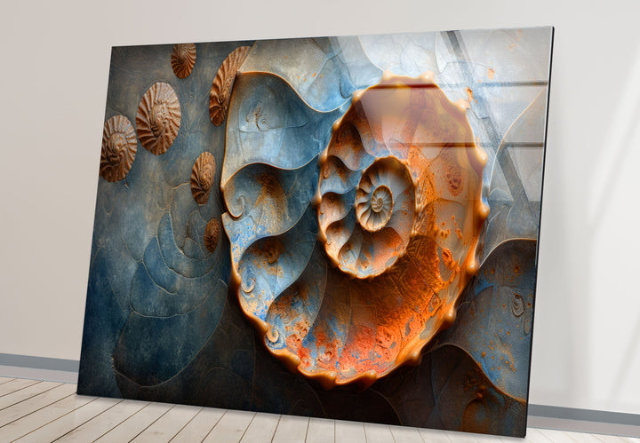 Wanddekoration aus Glas mit Fossilienmuscheln