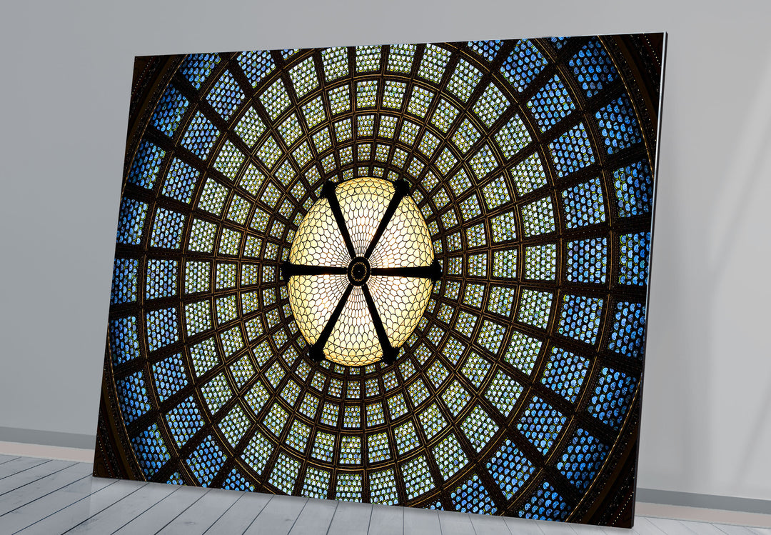 Radiant Dome Buntglas-Wandkunst – Elegantes kreisförmiges Deckendesign 