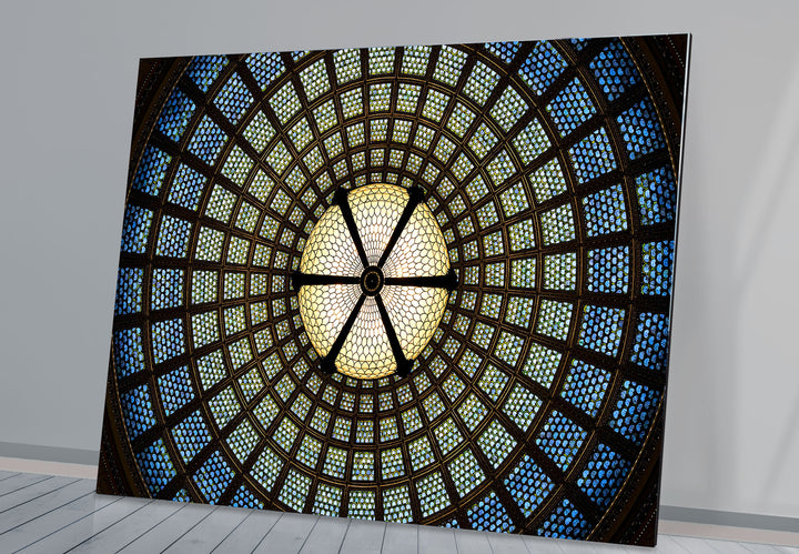 Radiant Dome Buntglas-Wandkunst – Elegantes kreisförmiges Deckendesign 