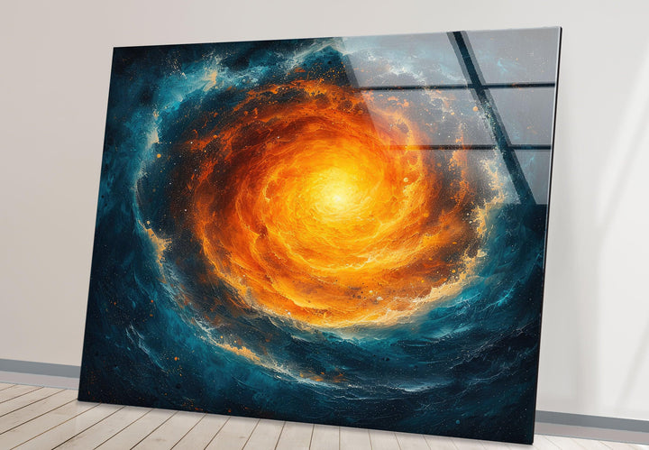 Abstrakte Glaswandkunst mit Spiralgalaxie