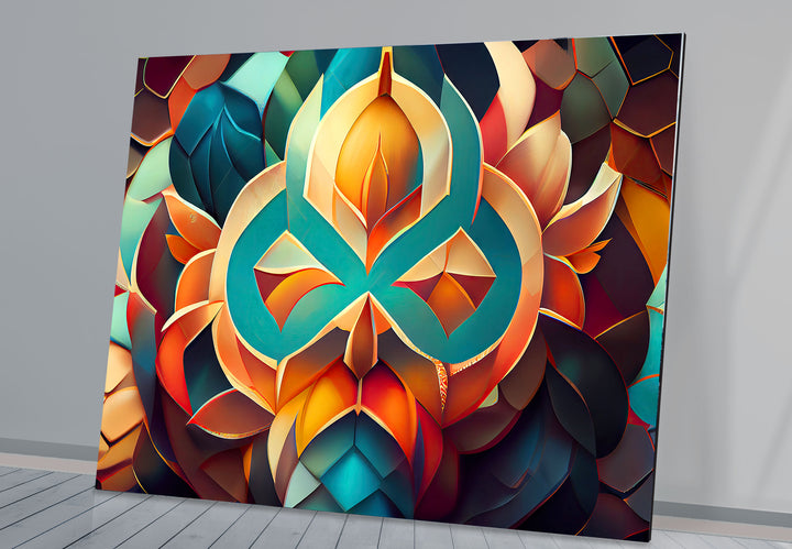 3D Geometric Mandala Glass Wall Art – Vibrant Abstract Lotus Design