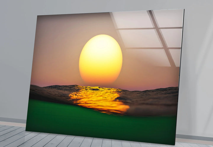 Golden Ocean Sunset Wall Art – Minimalist Sun over Water Glass Print for Modern Spaces - MyPhotoStation