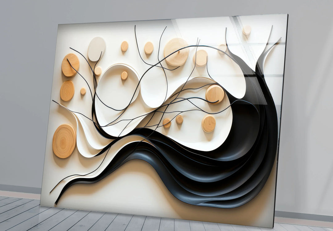 Neutral Abstract Tree Wall Art – Modern Glass Decor with Wood Accents - MyPhotoStation