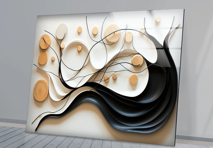 Neutral Abstract Tree Wall Art – Modern Glass Decor with Wood Accents - MyPhotoStation