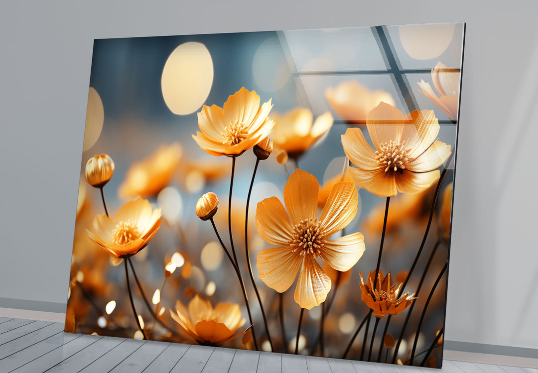 Golden Petal Bloom Wall Art – Elegant Yellow Flower Glass Print Décor
