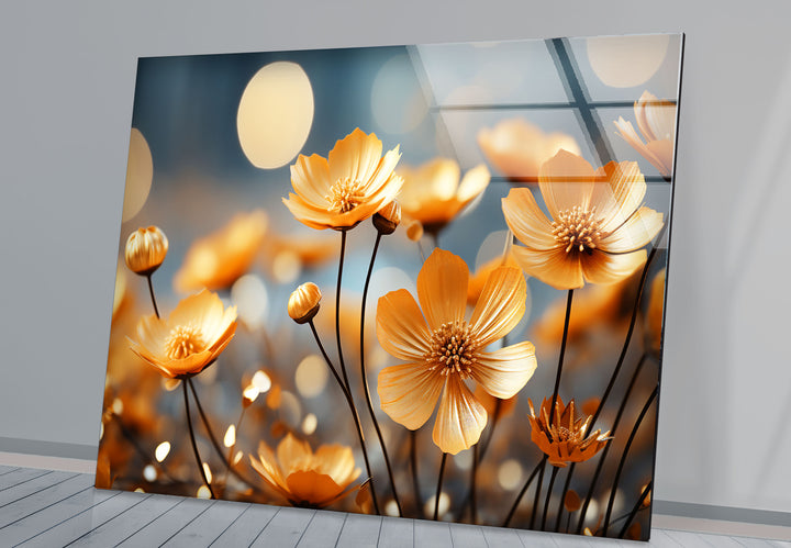 Golden Petal Bloom Wall Art – Elegant Yellow Flower Glass Print Décor